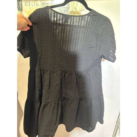 A new day Black tiered black waffle look roomy mini dress. Size M. New no tags - Picture 4 of 4